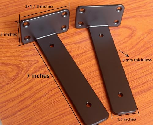 2 Pack - 7 inch Black Hidden L Shelf Bracket (1/5 Inch Thicked) Iron Floating Shelf Brackets Rustic Industrial Metal Brackets for Shelf Support - size: 7 Inch, style: Black 2 Pack