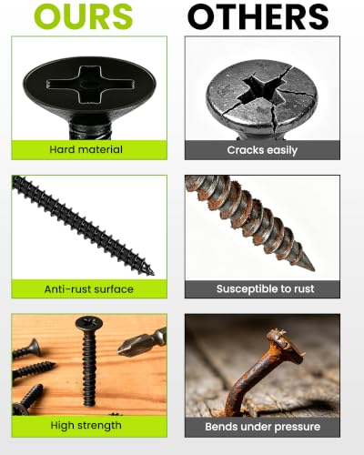 70pcs #6 X 1-1/2"" Wood Screws,Long Screw,Flat Head Screw,Carbon Steel - color: M3.5, size: #6 x 1-1/2" 70pcs