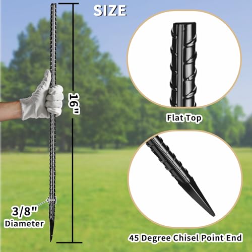 Homwin 16 inches Rebar Stakes 18-Pack Heavy Duty Ground Stakes Rebar Spikes Garden Stakes Metal Steel Stake for Concrete and Timber Straight Black - color: I Shape-Black, size: I-16"x3/8"-18pcs