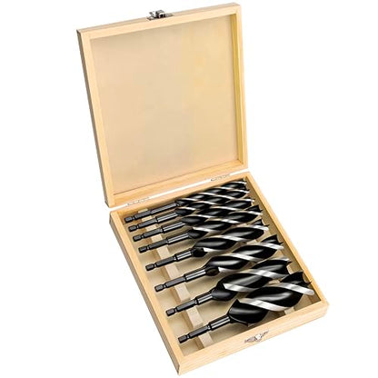 8PCS 6" Wood Auger Drill Bit Set (3/8" to 1-1/4") with Wood Case - size: 3/8"-1-1/4" x 6", 8 Pcs