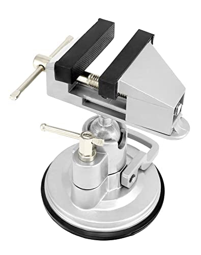 QWORK Portable Vacuum Base Vise with Multi-Angle Rotation - 3.15" Jaw Width Pivots Vise Portable Vacuum Base Vise, for Various Smooth Work Surfaces