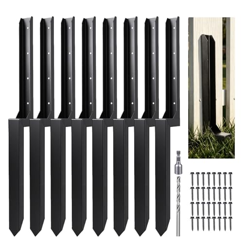 Fence Post Repair Kit, Includes Heavy Duty Fence Posts Repair Stakes, Steel Ground Spikes for Repairing Broken or Tilted Wooden Posts in Yards Farms 8pcs - size: 8pcs