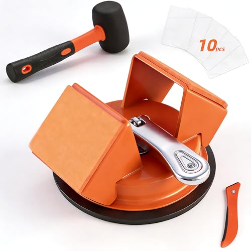 Floor Gap Fixer Tool Kit - Heavy Duty Floor Gap Repair Tool Set with Suction Cup and Rubber Mallet, Laminate Hardwood Vinyl Tile Floor Gap Closing Tool for Home DIY and Professional Use (ORANGE)