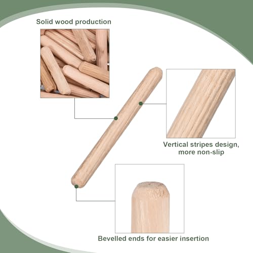 uxcell 60 Pcs Wooden Dowel Pins 6x60mm(0.24x2.36) Fluted Beveled Ends Wood Dowel Pegs Dried Hardwood for Woodworking Furniture Shelf - size: 6x60mm