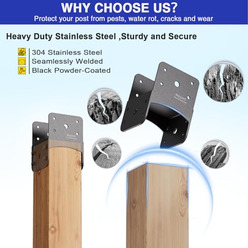 Post Anchor Connector,Stainless Steel Beam Anchor Connector, Post Base Bracket for Supporting Wood Beams (4, P4x4-B(4x4/4x6)) - size: P4x4-B(4x4/4x6)