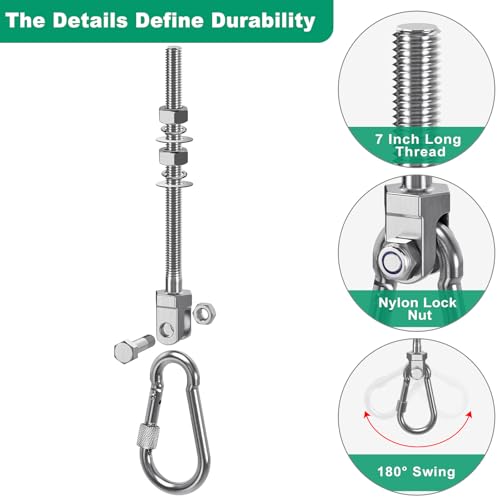 SELEWARE 4Pcs Heavy Duty Swing Hangers, 1500LB Capacity Stainless Steel Swing Set Hooks for Wood/Steel Beam, 7" x M2/5" Porch Swing Hardware for Playground Swing Hammock Chair Yoga Swing Punching Bag - color: 4 Pack Swing Hangers (7" X M2/5" Threaded Rod)