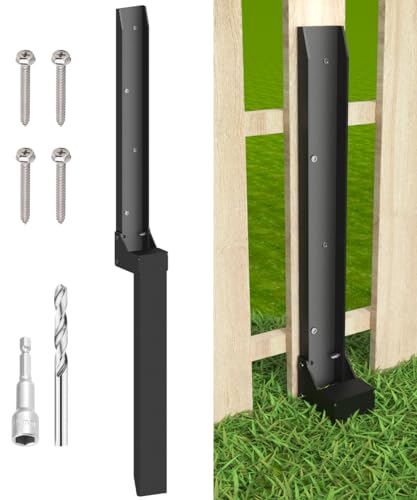 Fence Post Anchor Kit, Heavy Duty Metal Steel Post Repair Kit, Fence Post Anchor Stakes Ground Spike for Repairing Tilted/Broken Wood Post, Metal-Plate Style, 1 Pack - size: Metal-Plate-1