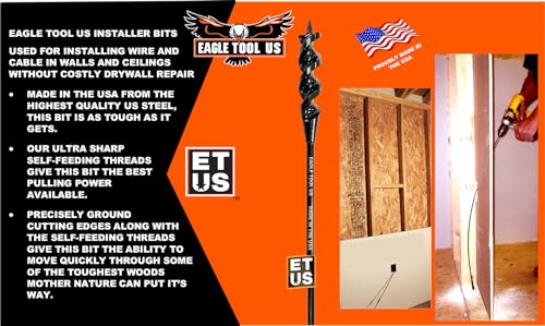 Made in The USA, Eagle Tool US EA37572 Flex Shank Installer Drill Bit, Auger Style, 3/8-Inch by 72-Inch, 3/16-Inch Shank - size: 3/8 in., style: 72 in.