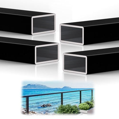 6FTx 2"x1" Aluminum Black Handrail with Self Drilling Screw Nylon End Caps - size: 6 Feet