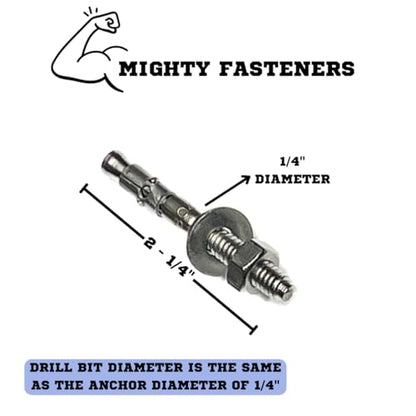 Mighty Fasteners 304 Stainless Steel Wedge Anchors 1/4" X 2-1/4" - 25 Pack - size: 1/4" X 2-1/4"