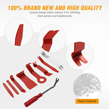 GOOACC 9PCS Auto Trim Removal Tool Kit Red - color: 9pcs Trim Removal Tool Red