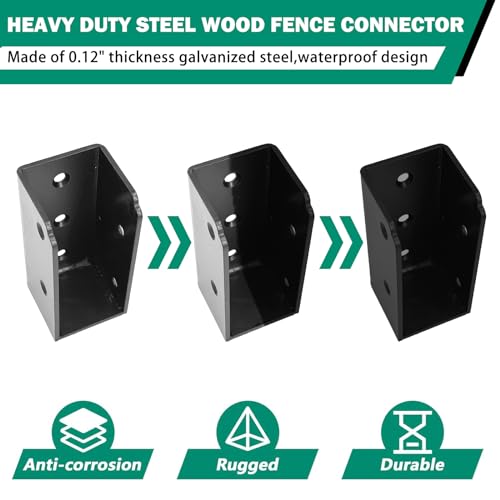 4Pcs U-Shaped Black Powder Coated Galvanized Steel Deck Railing Brackets, Connectors for 2x4 Wood Posts, Includes Hardware - size: Parallel