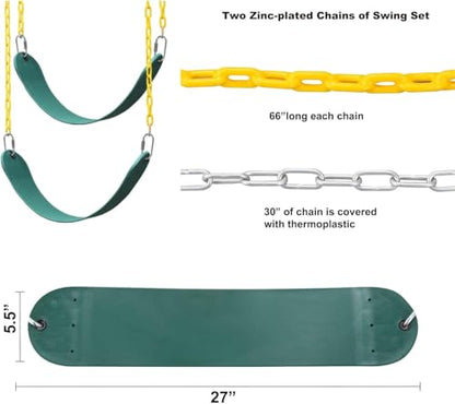 ABUSA Heavy Duty Swing Sets Brackets Including 2 Green A-Frame Swing Set Brackets 2 Green Swing Seats and 4 Greenn Swing Hangers for Playground Equipment Mounting Parts Hardware Included (G007) - color: G+g