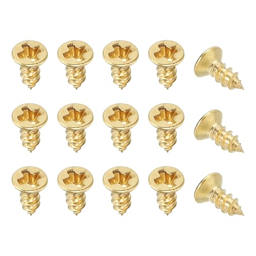 Brass Wood Screws Self Tapping Screws, M2 x 5 mm Flat Cross Head Fit for Door Hinges Electronics Furniture (100 Pack, Gold Tone) - size: M2 x 5 mm