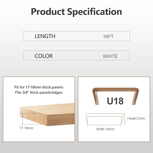16 ft Flexible Self Adhesive Veneer Edge Banding Peel and Stick Veneer Trim Collapsible Edge Guards (White, 3/4 inch) - color: White