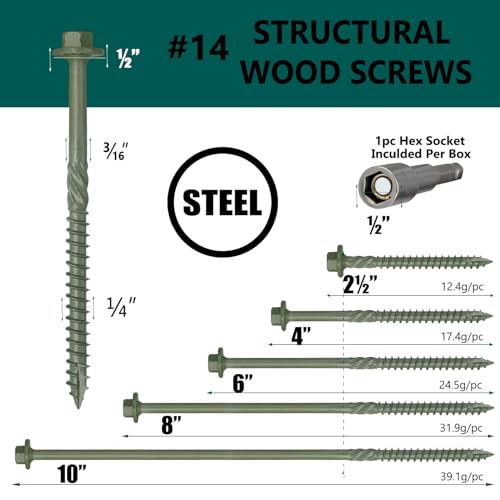 40PCS Timber Screws #14 x 8 Inch, Heavy Duty Self-Tapping Lag Screws - size: 40PCS #14 X 8 inch