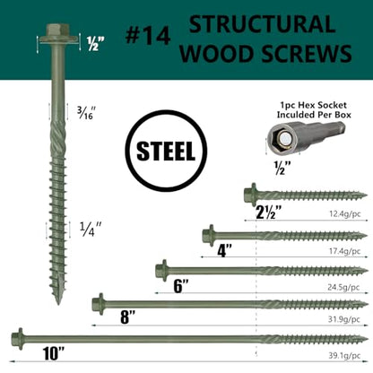 40PCS Timber Screws #14 x 8 Inch, Heavy Duty Self-Tapping Lag Screws - size: 40PCS #14 X 8 inch