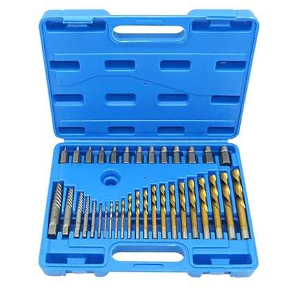 GMTOOLS 35-Piece Helical Screw Puller Bolt Puller Kit, Easy Removal Kit with Left Hand Drill Bit Multi-spline Puller for Stripping Damaged, Studs, Rusty, Fillet Bolts, Nuts and Screws Screw Remover