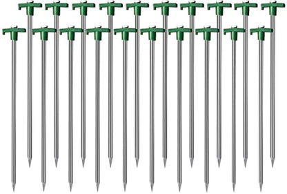 Cheardia 10 Pack Tent Stakes Heavy Duty, 9.75 Inch Yard Stakes Non-Rust Metal Tent Pegs Ground Stakes Tent Spikes for Camping Patio, Garden, Canopies, Grassland, Outdoor, Green - color: Green 10pcs