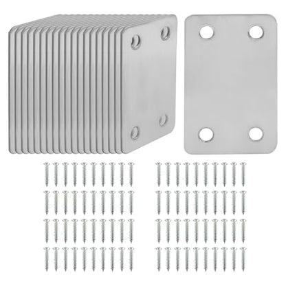 Stainless Steel Flat Straight Brace Bracket, 20-Pack, Silver