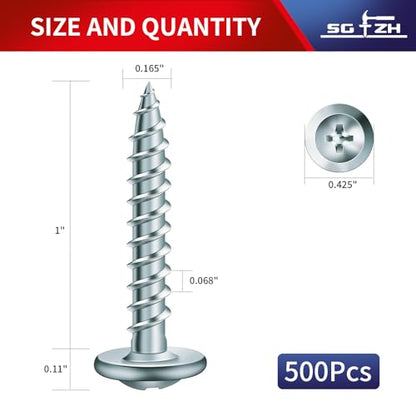 #8 x 1 Inch Wood Screw 500Pcs Alloy Steel Standard Thread Truss Head Fast Self Tapping by SG TZH - color: Silver - Alloy Steel, size: #8 x 1"