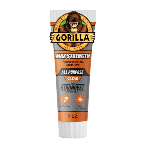 Gorilla Max Strength Construction Adhesive, 7 oz Squeeze Tube (Pack of 6), Clear, Waterproof Gap-Filling Formula for Wood Metal Tile Stone Glass Mirror Indoor Outdoor, Paintable Sandable - size: 7oz (Pack of 6), style: 1 Pack
