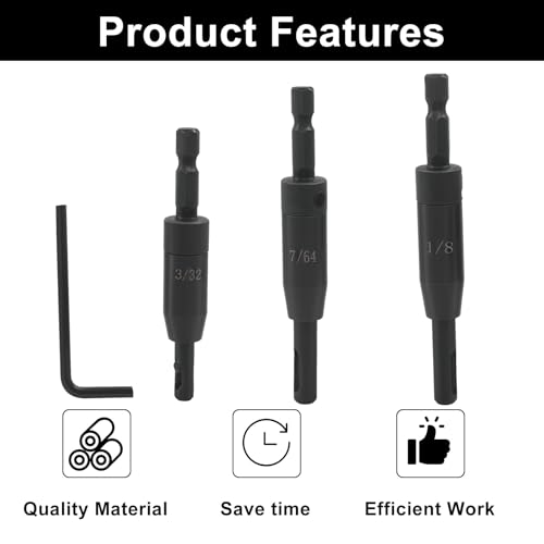 3 Pcs Self Centering Drill Bit Set, 3/32",7/64",1/8"