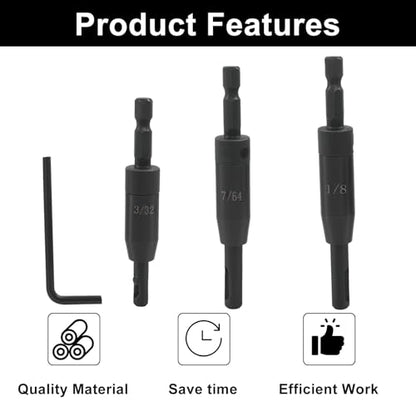 3 Pcs Self Centering Drill Bit Set, 3/32",7/64",1/8"