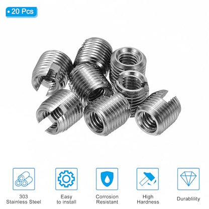 PATIKIL Self-Tapping Threaded Inserts, 20 Pcs M3 x M5 x 5mm 303 Stainless Steel Thread Adapter Reducer Slotted Screw Repair Inserts Nuts Sleeve - size: M3 x M5 x 5mm