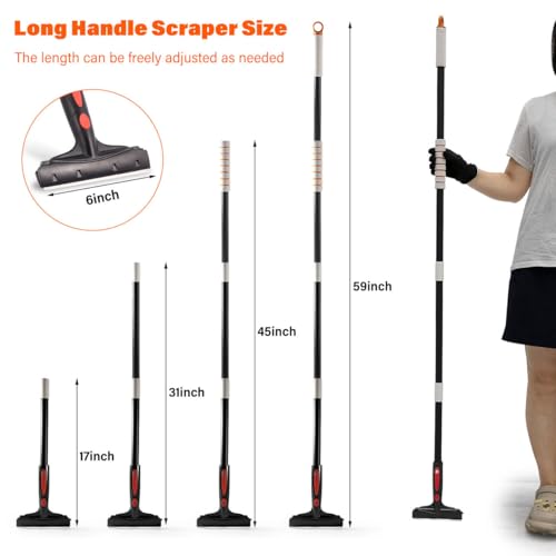 Gomake Extendable Floor Scraper Heavy Duty 6" Wide Razor Blade Scraper Tool with 17‘’-59" （1.4ft- 4.9ft）Long Handle, 10PCS Extra Metal Blades for Cleaning Glass Wall Gum Paint Tile Glue