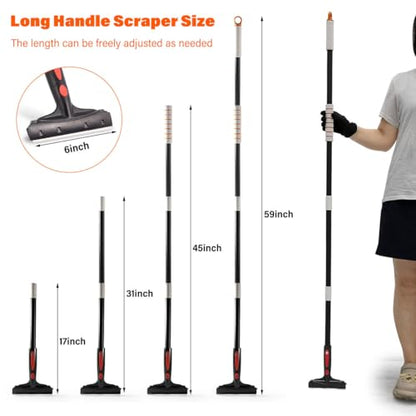 Gomake Extendable Floor Scraper Heavy Duty 6" Wide Razor Blade Scraper Tool with 17‘’-59" （1.4ft- 4.9ft）Long Handle, 10PCS Extra Metal Blades for Cleaning Glass Wall Gum Paint Tile Glue