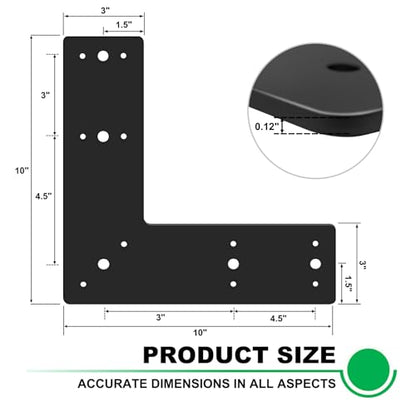 2pcs 10x10 L Post Timber Bracket for Wood 4x4 Black Mending Plate - size: L-10x10