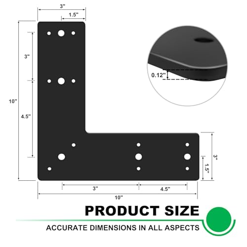 4pcs 10x10 L Post Timber Bracket for Wood 4x4 Black Mending Plate - size: L-10x10
