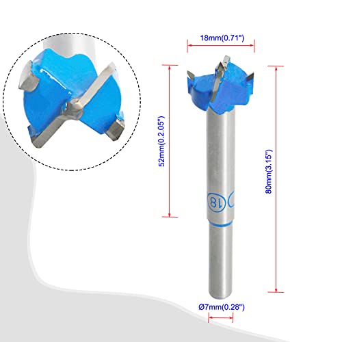Forstner Drill Bits Professional Carbide Woodworking Hole Saw, Cutting Diameter 18mm, 2Pcs (Blue, Silver) - size: 18mm