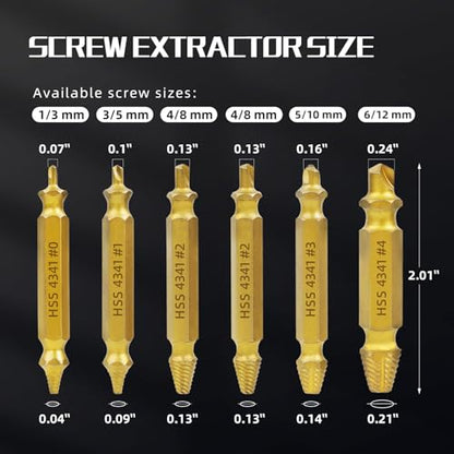 RENYU 6pcs Damaged Screw Extractor Kit, HSS 4341, 4-Flute