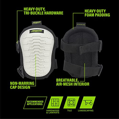 AWP Adult Knee Pads, 1 Pair, Non-Marring Cap, Black and White