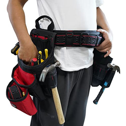 MELOTOUGH Padded Tool Belt with D ring for men construction Strong Durable Double Metal Roller Buckle,adjustable waist 33'-47 'thick confortable foam padding (XL) - size: Adjustable 33"- 47"