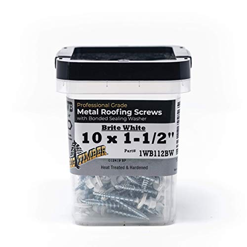 Big Timber 1WB112BW #10 by 1-1/2-inch 1/4"-drive bit Hex/Washer Head Metal to Wood Screws Brite White,(100 per Box)