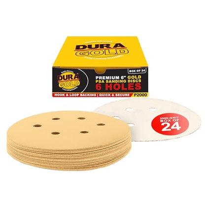 Dura-Gold 6" Gold Sanding Discs, 3000 Grit, Box of 24, 6 Hole Pattern H & L - size: 3000-Grit