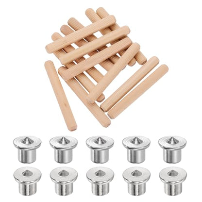 uxcell 150Pcs 3/8″x 3-1/8″ Wood Dowel Pins, Hardwood Straight Grooved Pin with 10Pcs Solid Hollow Dowel Tenon Center Transfer Plugs Set for Furniture Woodworking, DIY Project, Dowel Jig - size: 3/8″x 3-1/8″