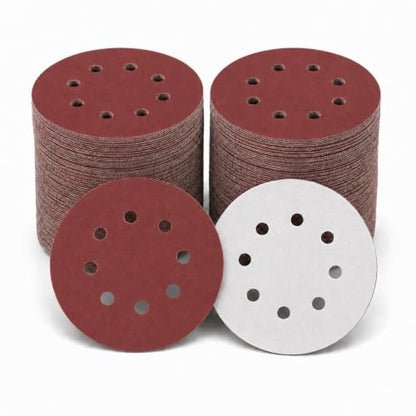 100 Pcs 5 Inch 8 Hole Sanding Discs, Round Hook and Loop Sandpaper for Random Orbital Sander (320 Grit) - size: 320 Grit