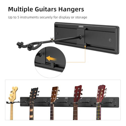 LEKATO Guitar Wall Mount Hagers for Multiple Guitars, 5 Adjustable Hangers Guitar Wall Rack, Fixed Clips, Aluminum Acoustic & Electric Guitars Rack, Bass Holder for Banjo, Mandolin