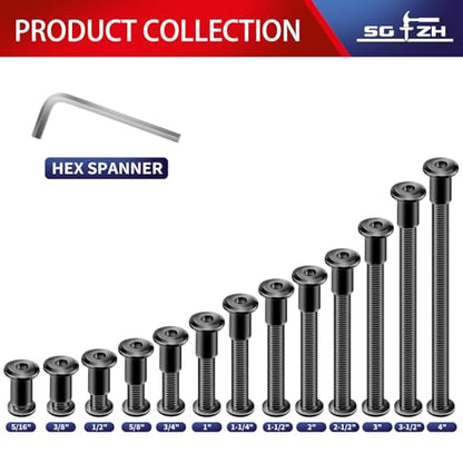 1/4-20 x 1-1/2" 10Pcs Flat Head Hex Socket Cap Screws Bolts Barrel Nuts Kit, 304 Stainless Steel 18-8, Full Thread, Black Oxide by SG TZH (with Hex Spanner) - color: Black, size: 1/4-20 x 1-1/2"