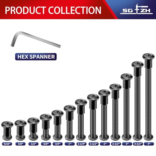 1/4-20 x 1-1/4" 20Pcs Flat Head Hex Socket Cap Screws Bolts Barrel Nuts Kit, 304 Stainless Steel 18-8, Full Thread, Black Oxide by SG TZH (with Hex Spanner) - color: Black, size: 1/4-20 x 1-1/4"
