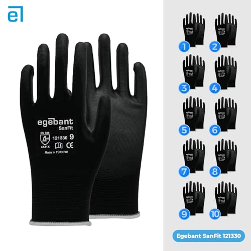 SanFit 121330 PU Coated Safety Work Gloves – Black Nylon Liner, Protective Gloves for Industrial (Sizes 6–11) - size: 6