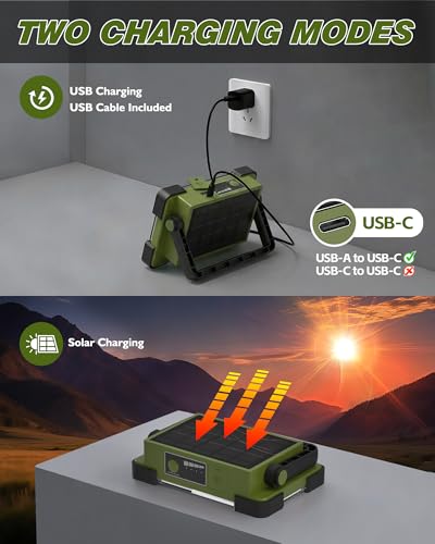 120W Solar Rechargeable 144 LED Work Light, 10000LM Flood Light - color: Army Green
