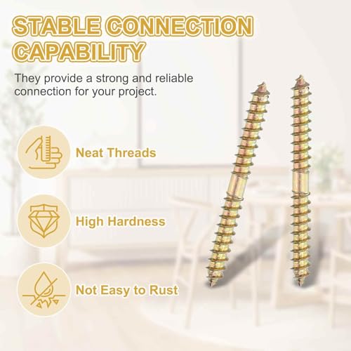 MECCANIXITY 20 Pcs Double Ended Screws, M6 x 60 mm Carbon Steel Hanger Bolts, Self-Tapping Wood Dowel Screws for Wood Joint Furniture, Color Zinc - size: M6 x 60 mm