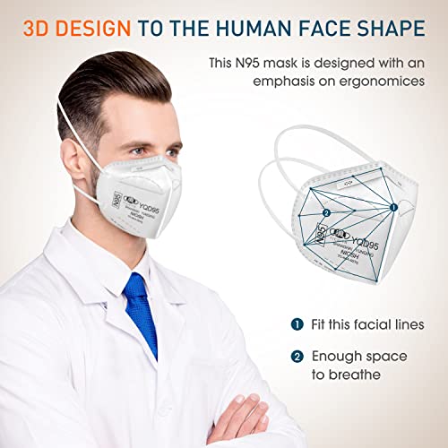 YQ YICHITA N95 Mask NIOSH Approved 25-Pack, Particulate Respirator N95 Face Masks Universal Fit - Individually Wrapped - color: 25 Pack - White