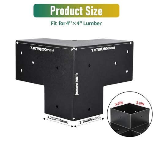 4"x4" Pergola Bracket Kit 4pcs,3-Way 90°Right Angle Corner Brackets - size: 4PC 3-Way Pergola Brackets
