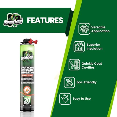 Sprayman Spraycoat Fire Rated Spray Foam Insulation 40 Sq Ft (2x27.1oz) High R-Value (11.32 / 2in) Heat & Noise Reduction, Closed Cell Polyurethane Foam Sealant - Gun & Cleaner NOT Included, 2 Pack - size: 2 Pack